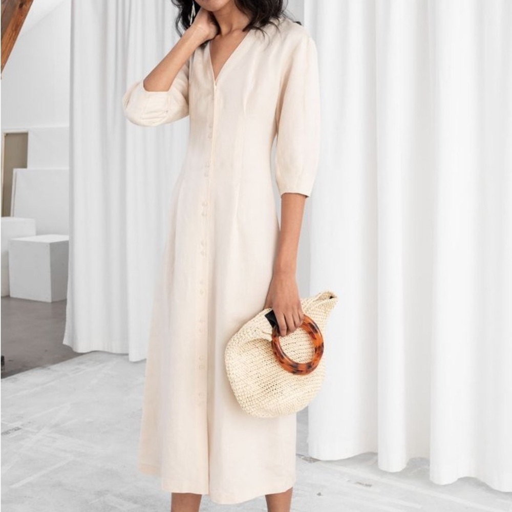 NWT & OTHER STORIES Linen Button Down Midi Dress Cottagcore Prairie